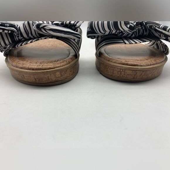 Moleca Black/White Striped Bow Cork Platform Sandals Size 6/37 Made in Brazil - Picture 3 of 11